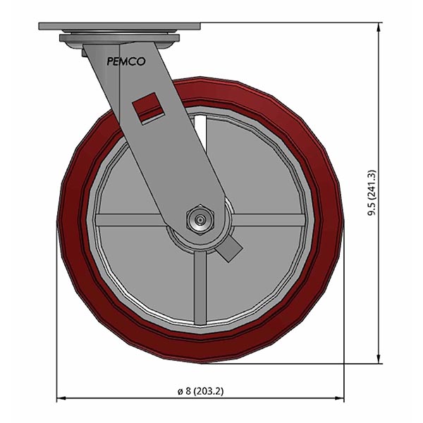 Side view drawing of caster with dimensions